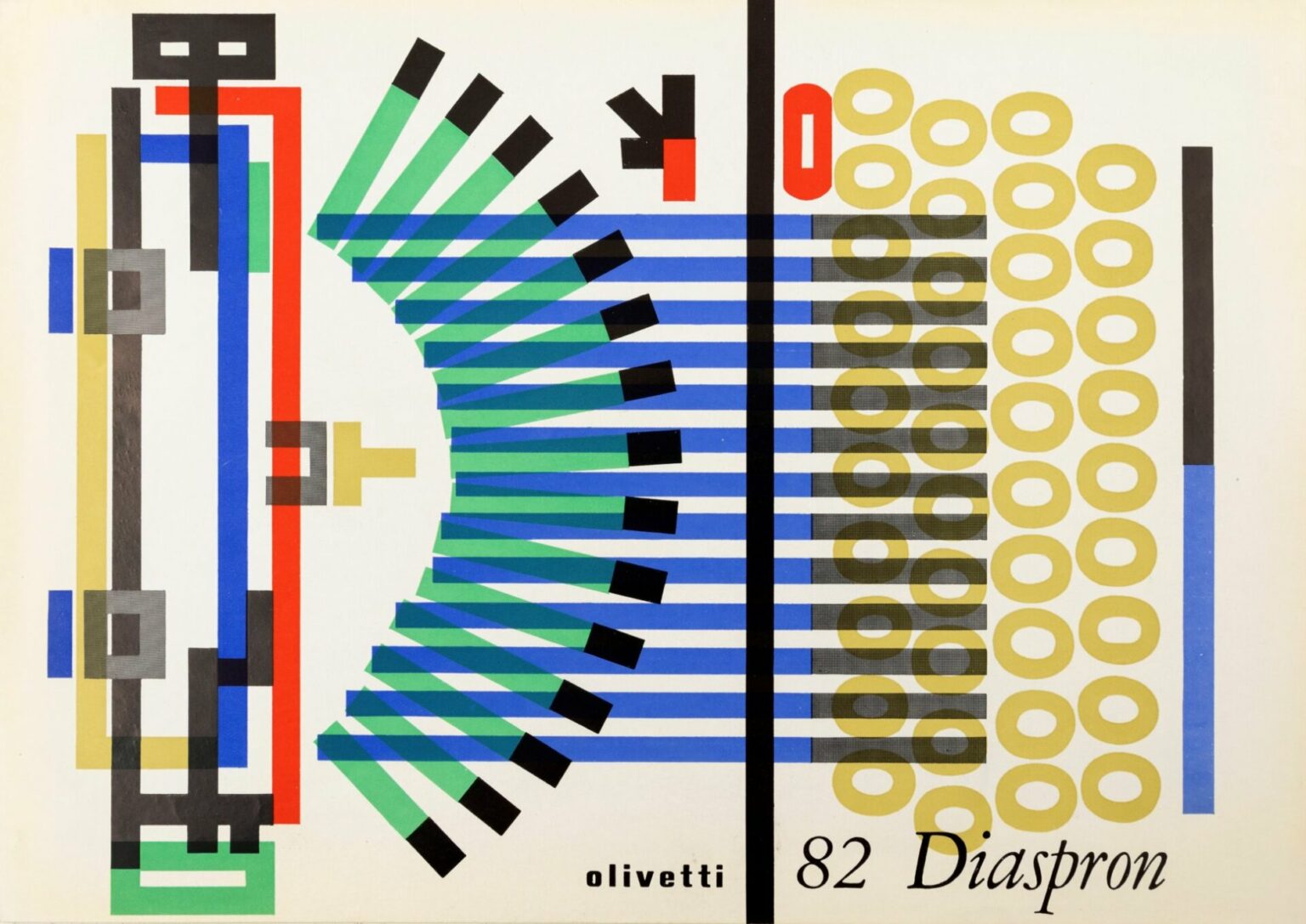 Giovanni Pintori, Copertina per dépliant della Olivetti 82 Diaspron, 1959, stampa pubblicitaria, 29,7 x 21,2 cm, Collezione MAN