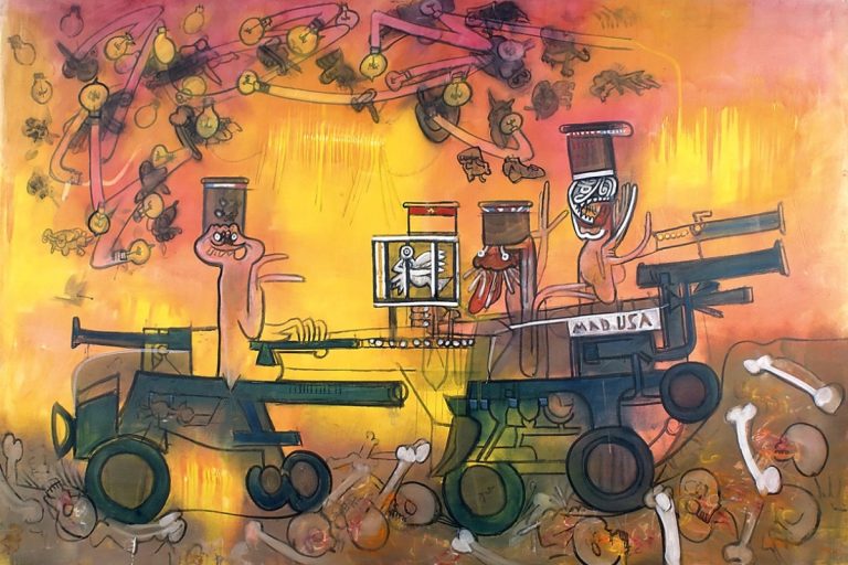 Roberto Sebastián Matta: Les Juges partent en guerre, 1967, olio su tela, cm 200 × 300. Collezione Alisée Matta © Roberto Matta, by SIAE 2024