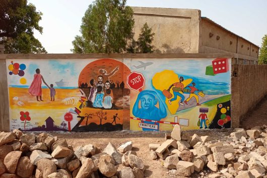 Disegno murale dopo Tunka a Koubri (Burkina Faso) 2023, ph Espace Culturel Gambidi