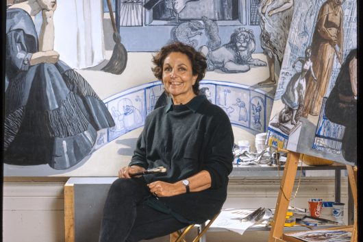 Portrait of artist Paula Rego in her studio with 'Crivelli's Garden'